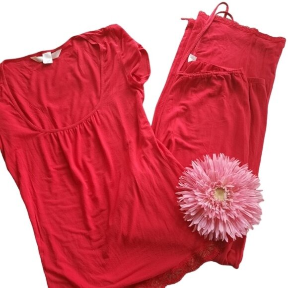 Victoria's Secret Angels Red Short Sleeve Pajama Set Stretch Lightweight - Picture 1 of 9